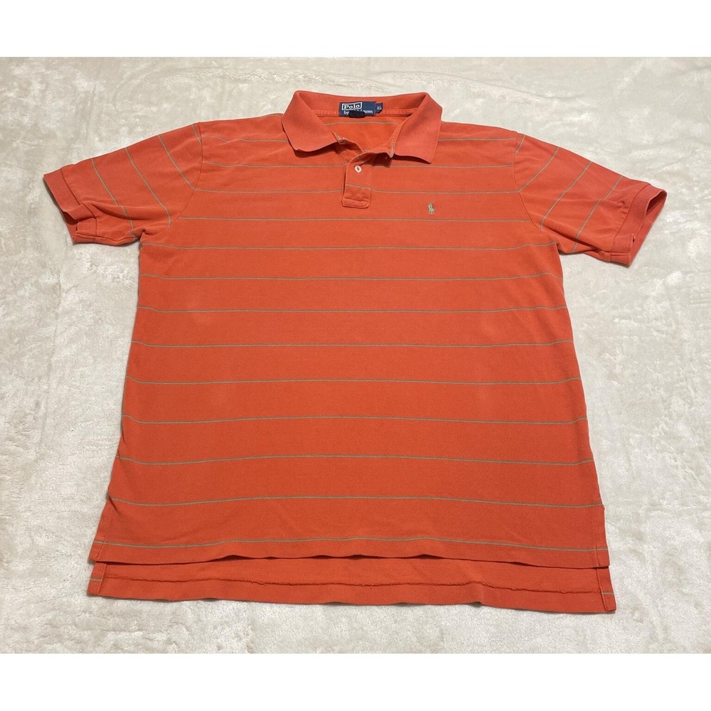 Polo Ralph Lauren Shirt Mens Size XL Orange Striped Short Sleeve Vintage